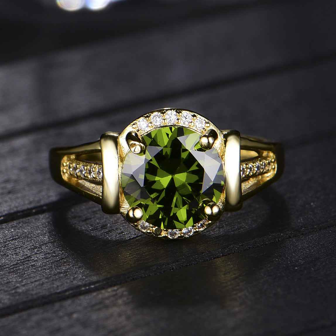 High-end Fashionable Olive Green 18K Gold-plated Open Ring