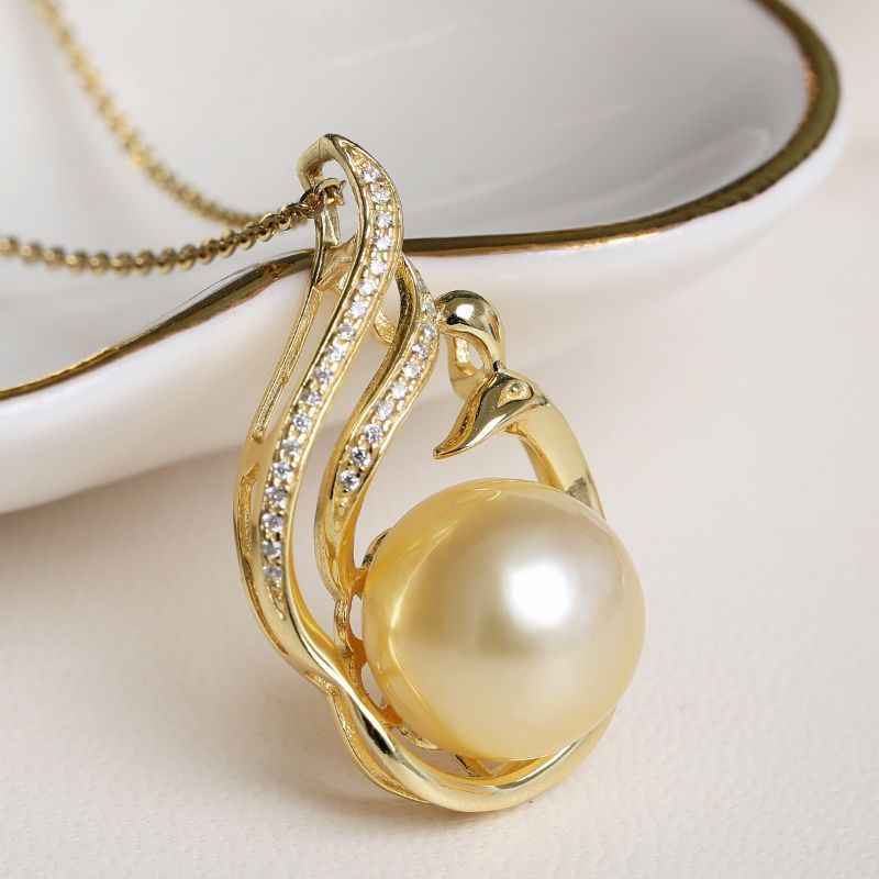 11-12mm 925 Silver Saltwater Gold Pearl Pendant