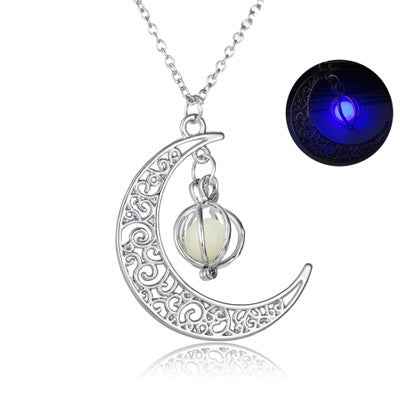 Fashion Moon Natural Glowing Stone Luminous Pendant Necklace Jewelry