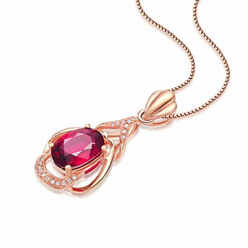 Ruby Water Drop Pendant Necklace For Women