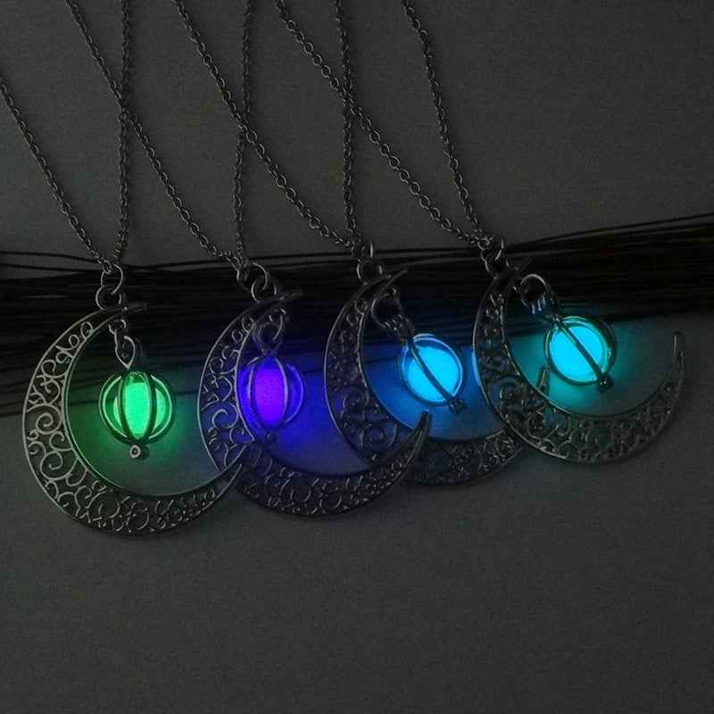 Fashion Moon Natural Glowing Stone Luminous Pendant Necklace Jewelry