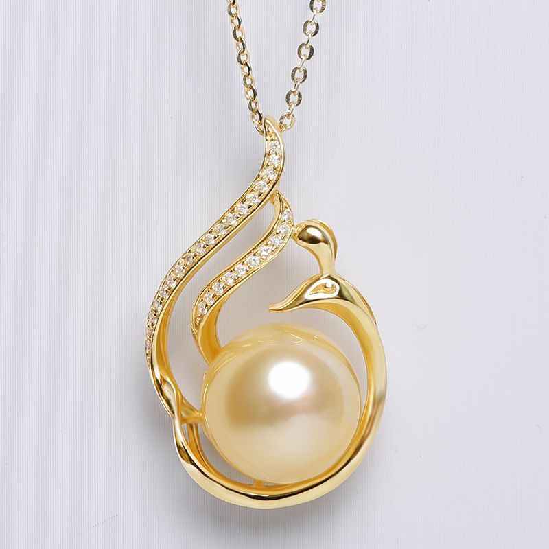 11-12mm 925 Silver Saltwater Gold Pearl Pendant