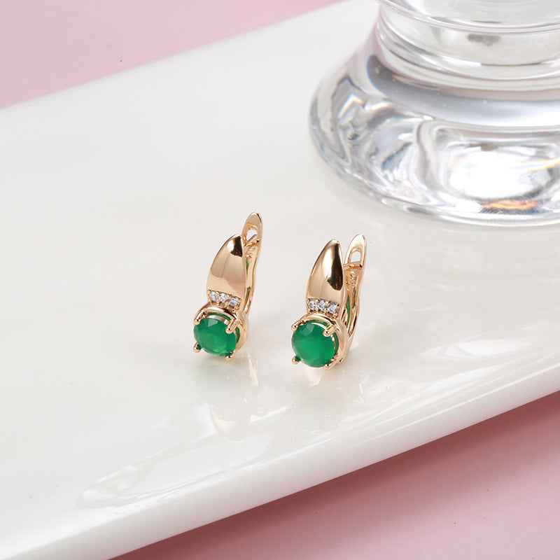 Women's Simple Emerald Green Zircon Earrings