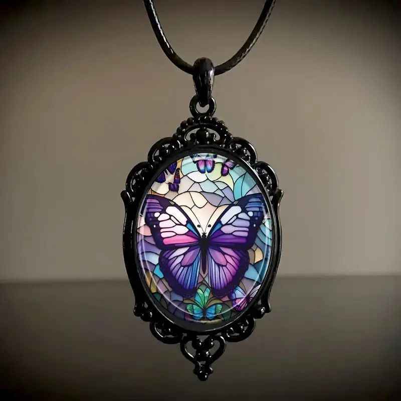 Fashionable And Elegant European And American Purple Butterfly Pattern Pendant Necklace