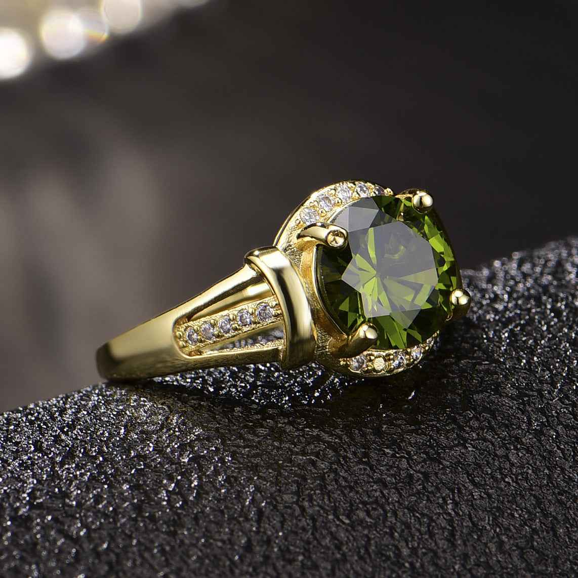 High-end Fashionable Olive Green 18K Gold-plated Open Ring