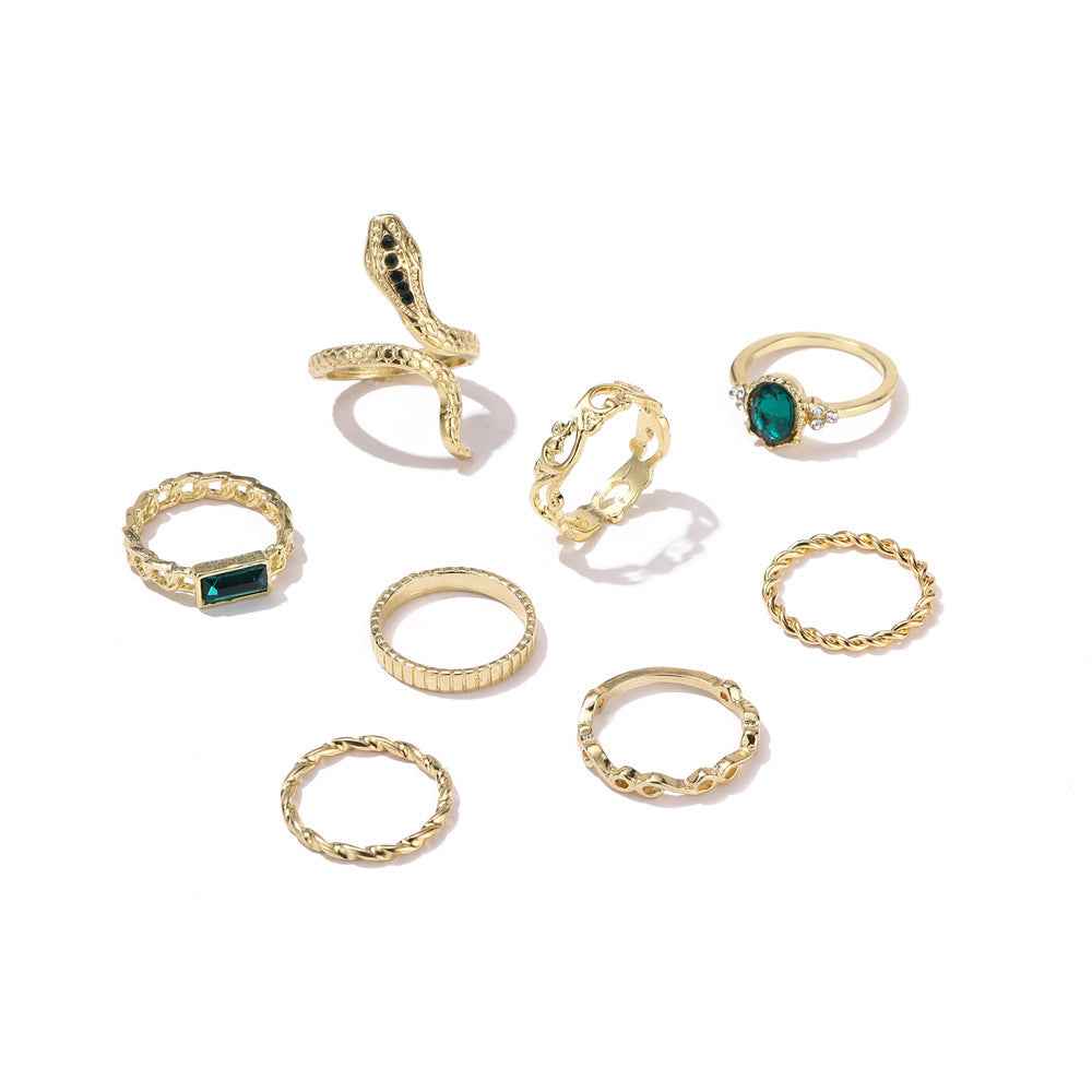 Gold Snake-shaped Lvzuan Twist Chain 8-piece Suit Ring