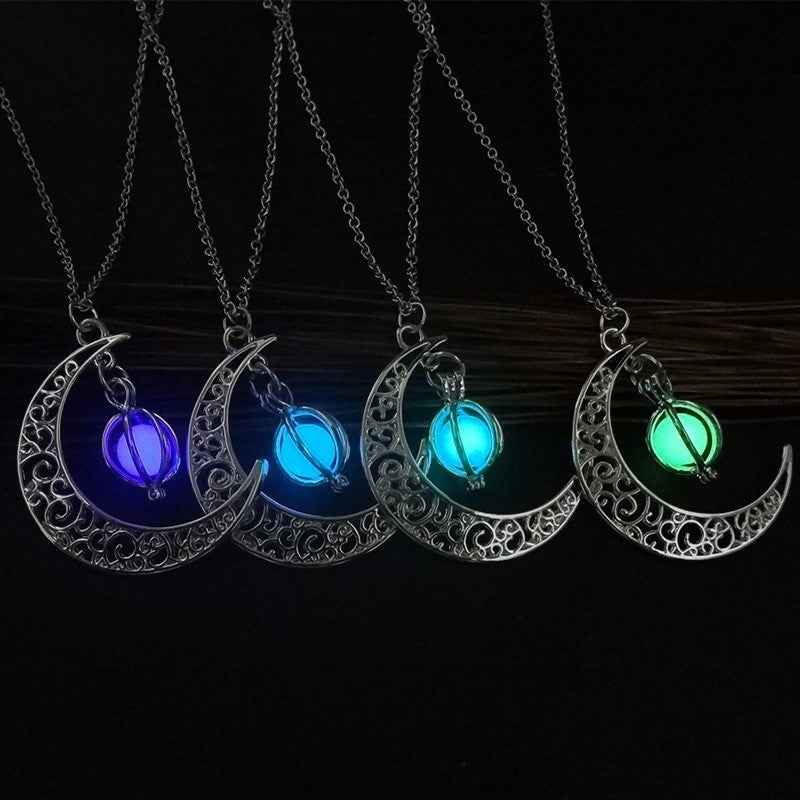 Fashion Moon Natural Glowing Stone Luminous Pendant Necklace Jewelry
