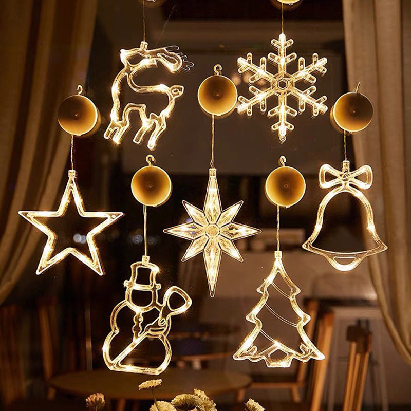Christmas LED Suction Cup Chandelier Holiday Party Window Decor Lamps Battery Powered