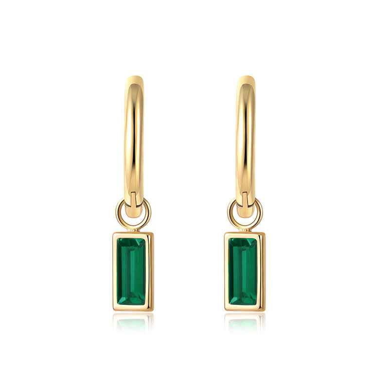 Emerald Square Zircon Earrings Titanium Steel Simple