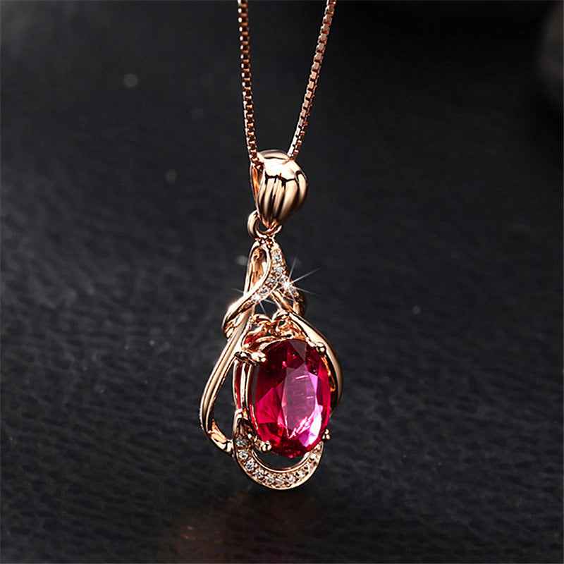 Ruby Water Drop Pendant Necklace For Women