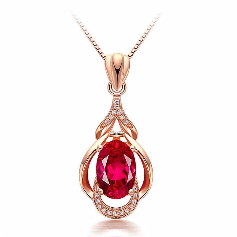 Ruby Water Drop Pendant Necklace For Women