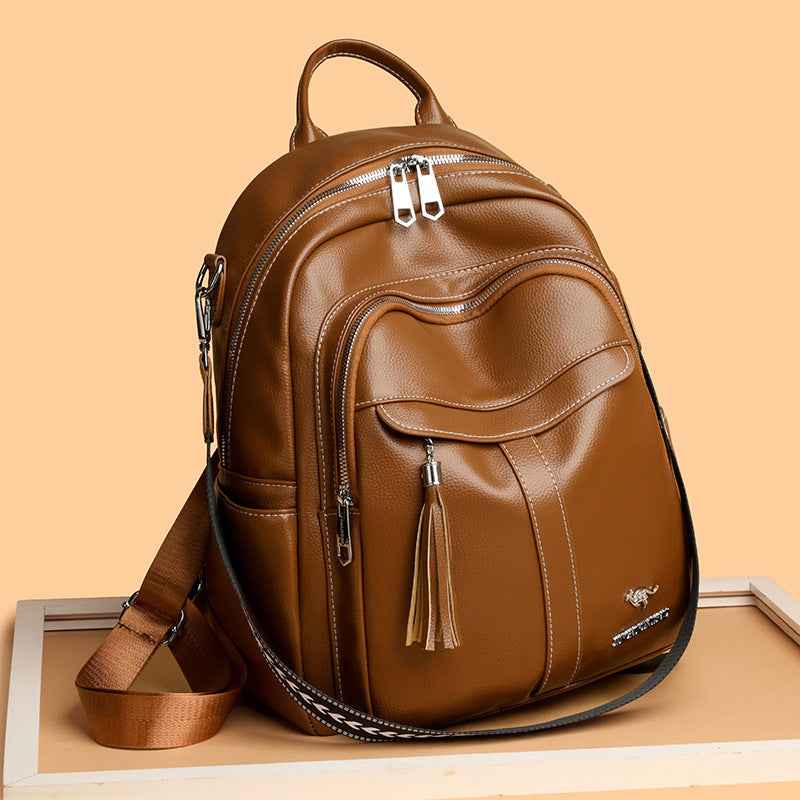 New Multi-functional Hand-held Genuine Leather Tassel Backpack