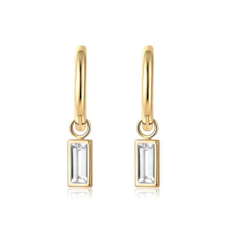 Emerald Square Zircon Earrings Titanium Steel Simple