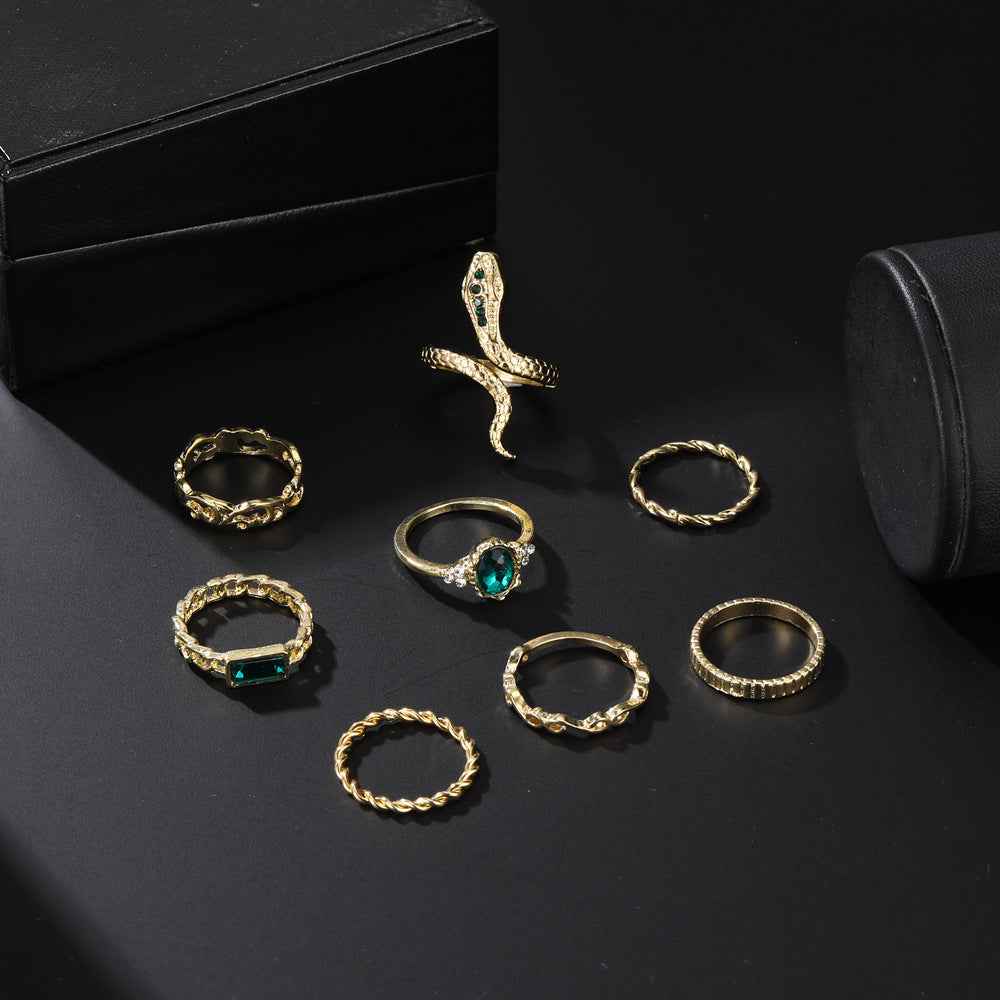 Gold Snake-shaped Lvzuan Twist Chain 8-piece Suit Ring