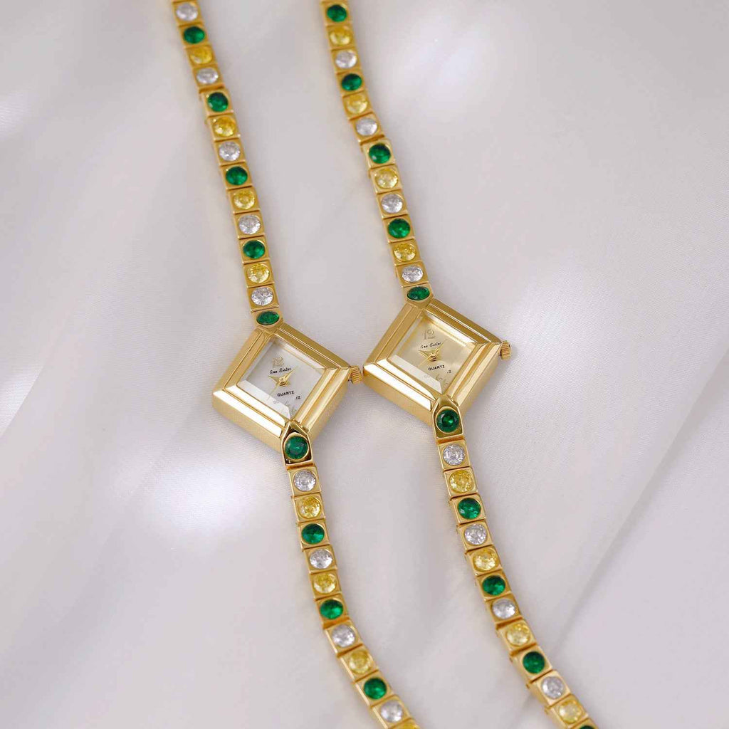 Light Luxury Temperament Gradient Diamond Anique Pocket Watch Spring Green Women's Watch