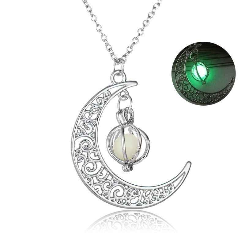 Fashion Moon Natural Glowing Stone Luminous Pendant Necklace Jewelry