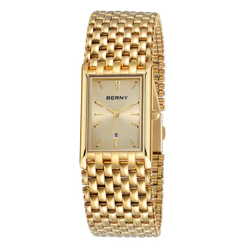Ultra-thin Gold Quartz Watch Rectangular Stainless Steel Band Waterproof Couple Watch