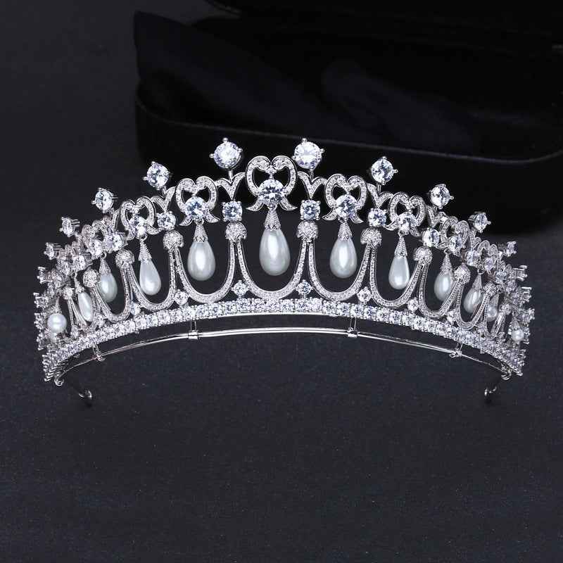 Hair Accessories Bridal Wedding Zircon Crown Pearl Tears Wedding Tiara