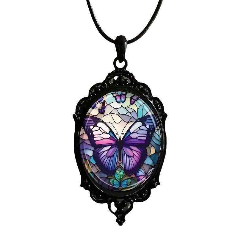Fashionable And Elegant European And American Purple Butterfly Pattern Pendant Necklace