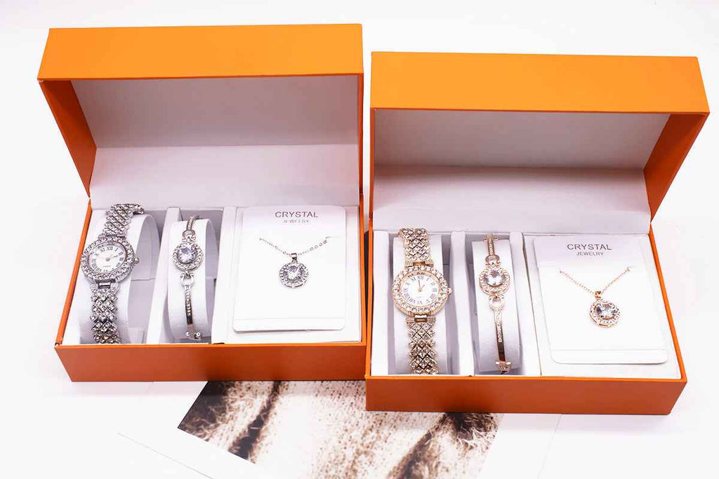 3-piece Rhinestone Watch Set With Bracelet And Necklace