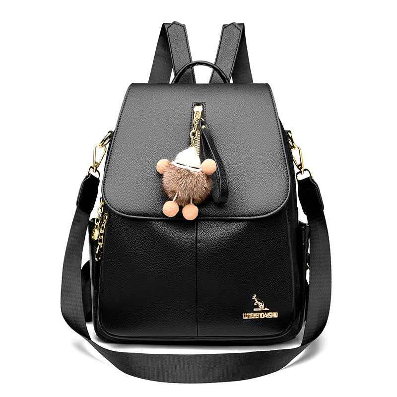 New Genuine Leather With Pendant High-value Female Student Travel Backpack