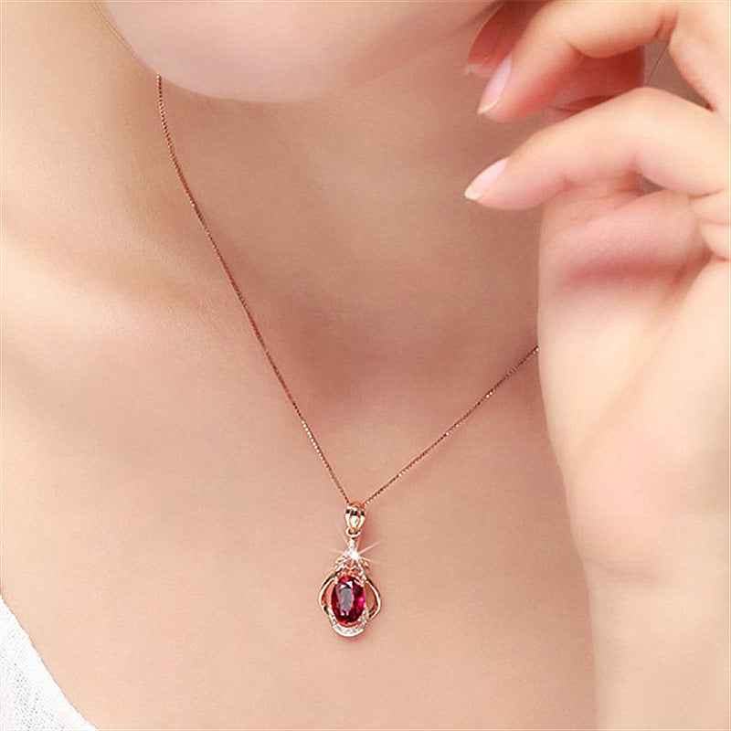 Ruby Water Drop Pendant Necklace For Women