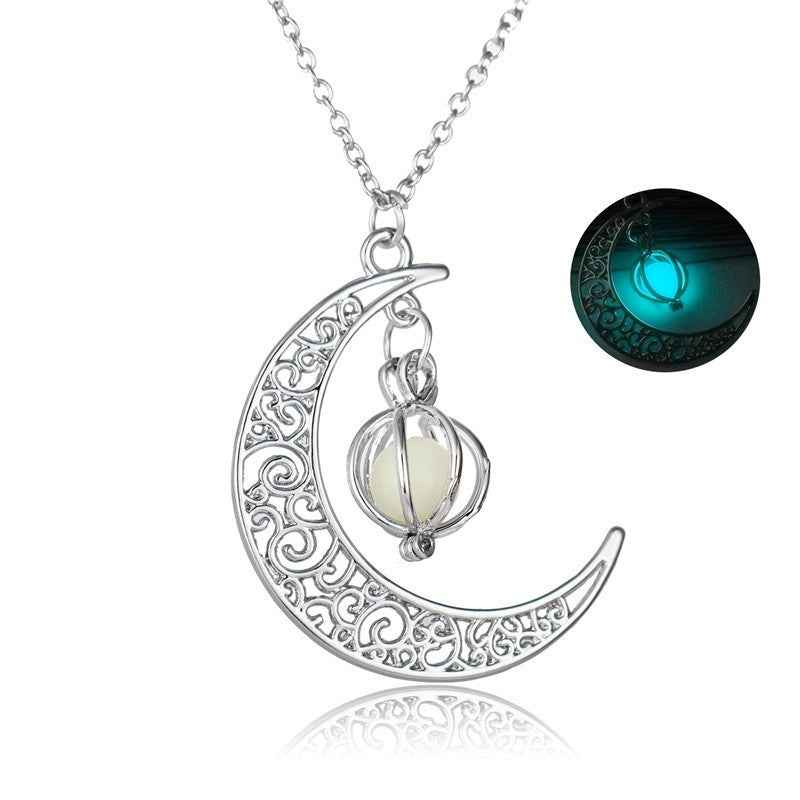 Fashion Moon Natural Glowing Stone Luminous Pendant Necklace Jewelry