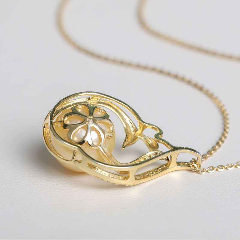 11-12mm 925 Silver Saltwater Gold Pearl Pendant