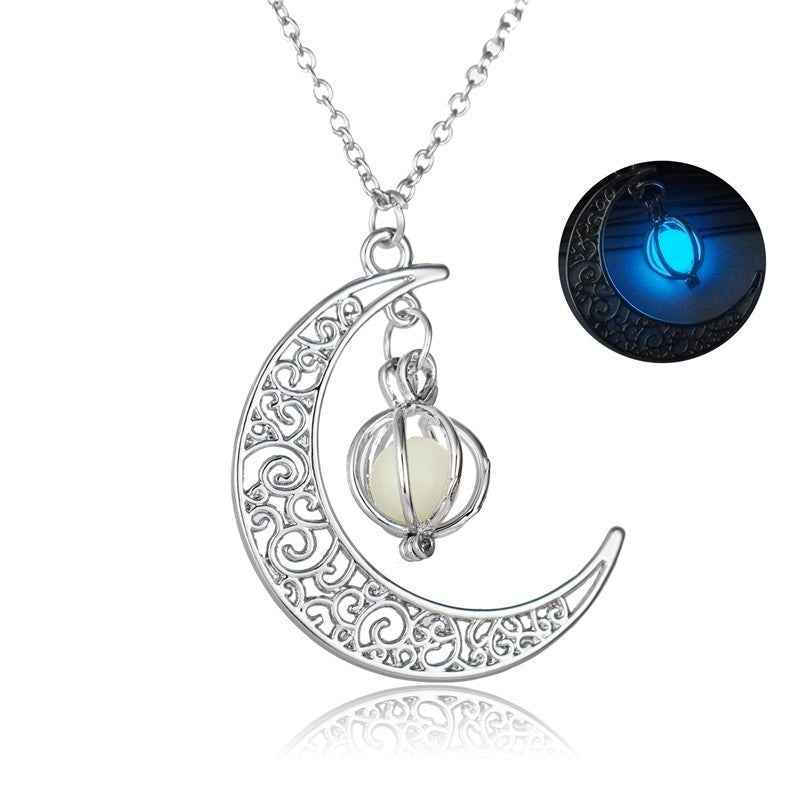 Fashion Moon Natural Glowing Stone Luminous Pendant Necklace Jewelry