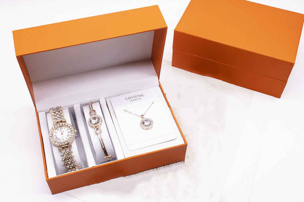 3-piece Rhinestone Watch Set With Bracelet And Necklace