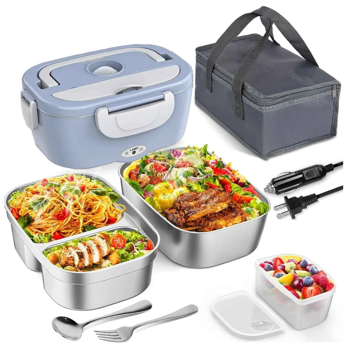 Electric Lunch Box for Adults-60W Fast HeatedLunch Box for Men&Women with Dual 1.5LStainless Steel Containers Fast Heating Porta