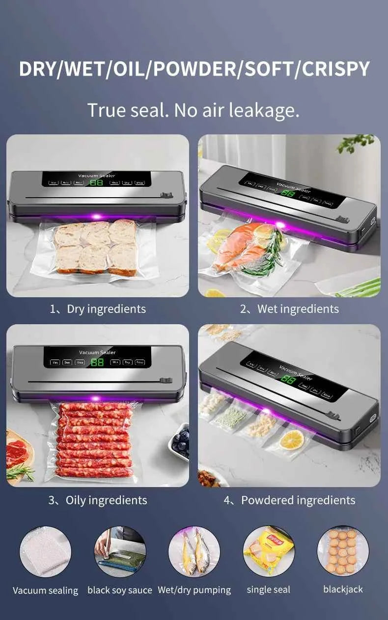 Electric Vacuum Sealer Food Storage Seal Touch Button Dry/Wet Built-in Cutter Kitchen Food Sealing Vacuum packaging machine