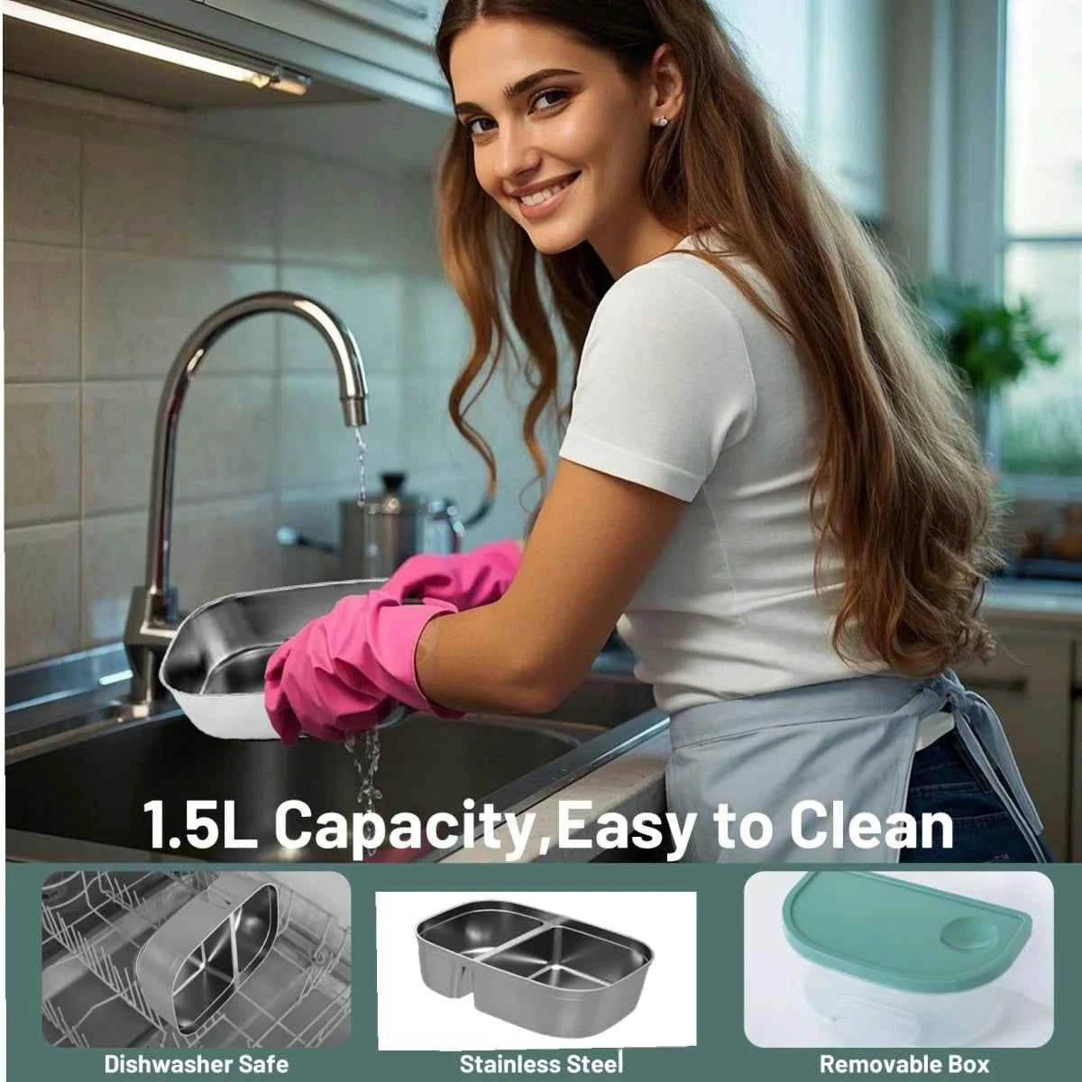 Electric Lunch Box for Adults-60W Fast HeatedLunch Box for Men&Women with Dual 1.5LStainless Steel Containers Fast Heating Porta