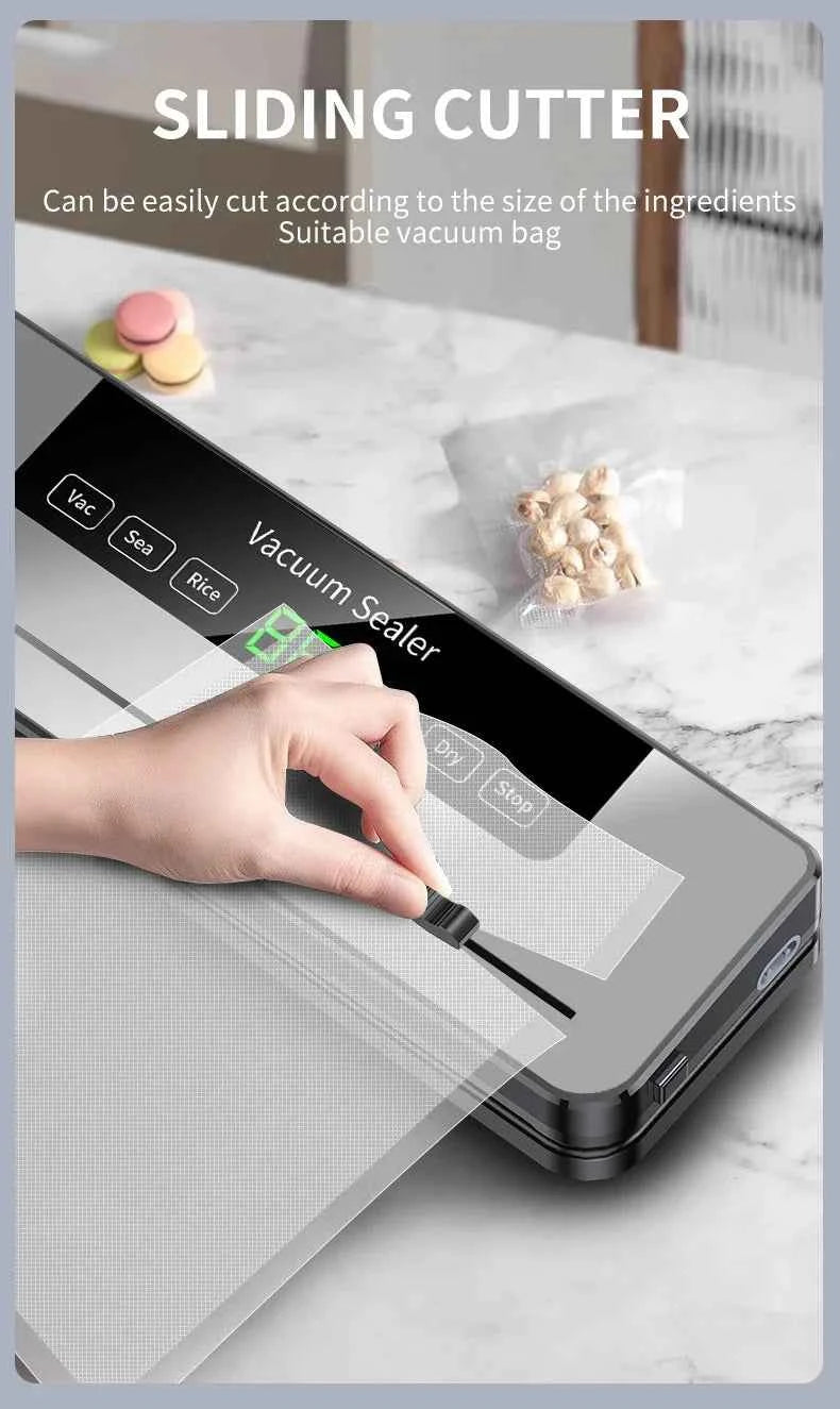 Electric Vacuum Sealer Food Storage Seal Touch Button Dry/Wet Built-in Cutter Kitchen Food Sealing Vacuum packaging machine