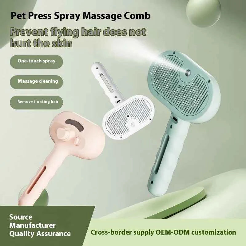 Multifunctional USB Pet Spray Brush for Cat Dog Cleaning Steamy Spray Massage Comb Removal Grooming Brush Release Button