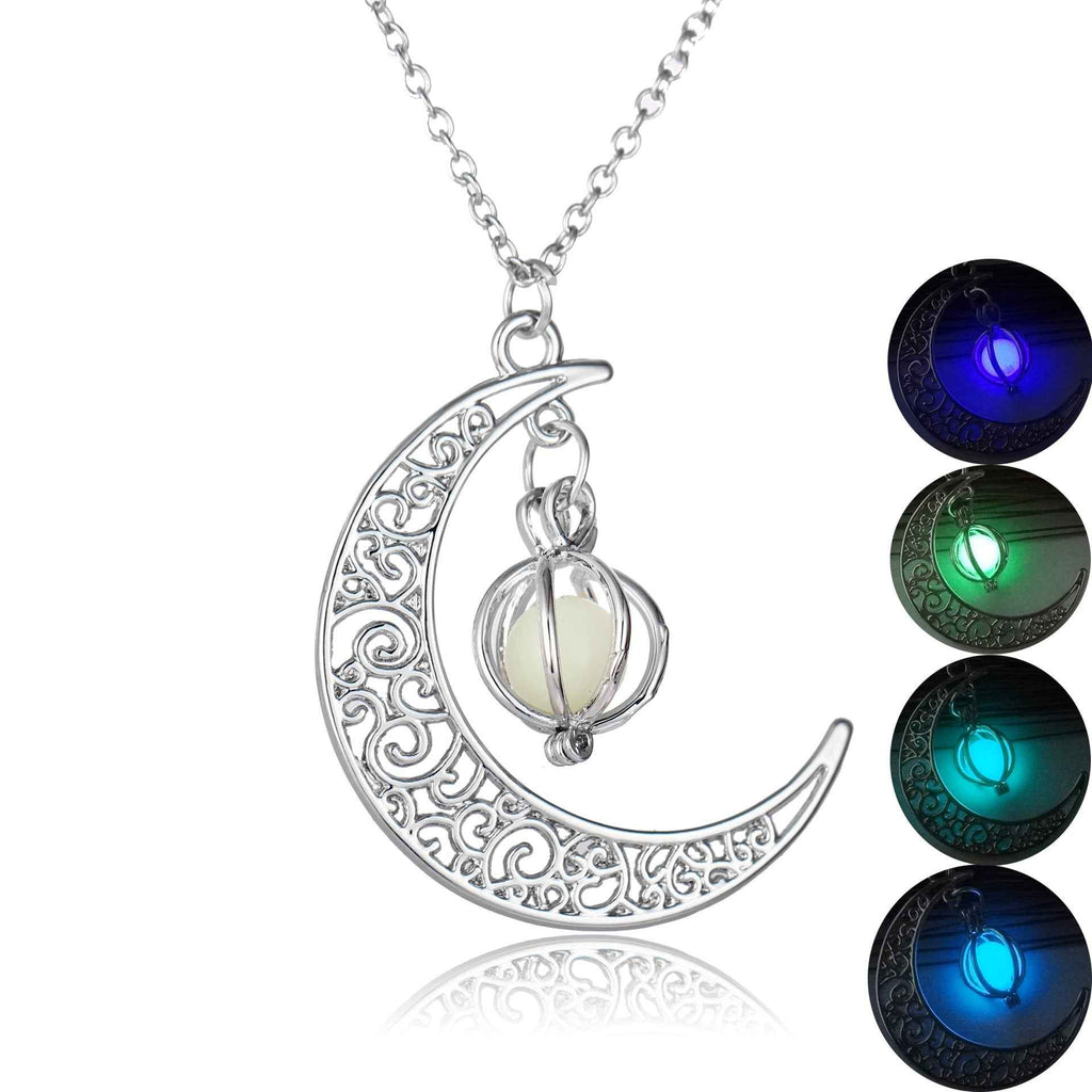 Fashion Moon Natural Glowing Stone Luminous Pendant Necklace Jewelry