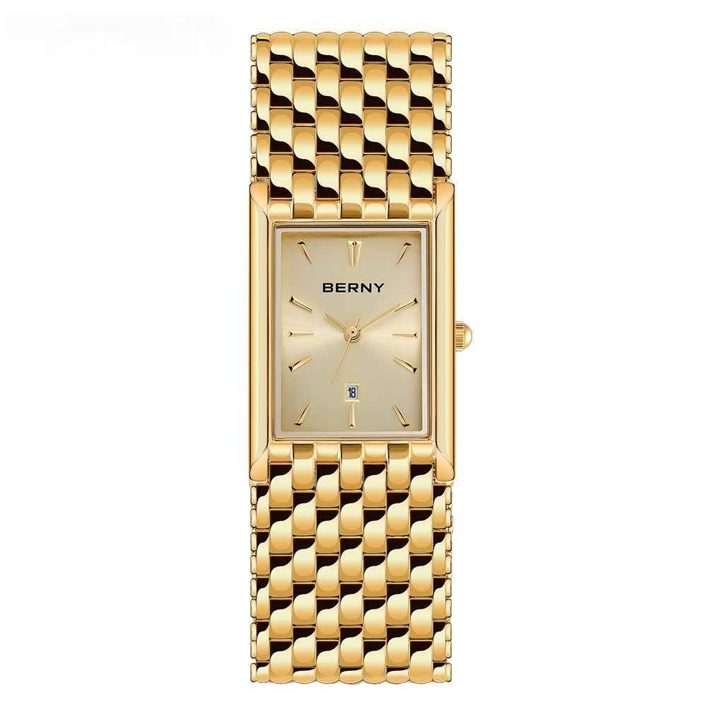 Ultra-thin Gold Quartz Watch Rectangular Stainless Steel Band Waterproof Couple Watch
