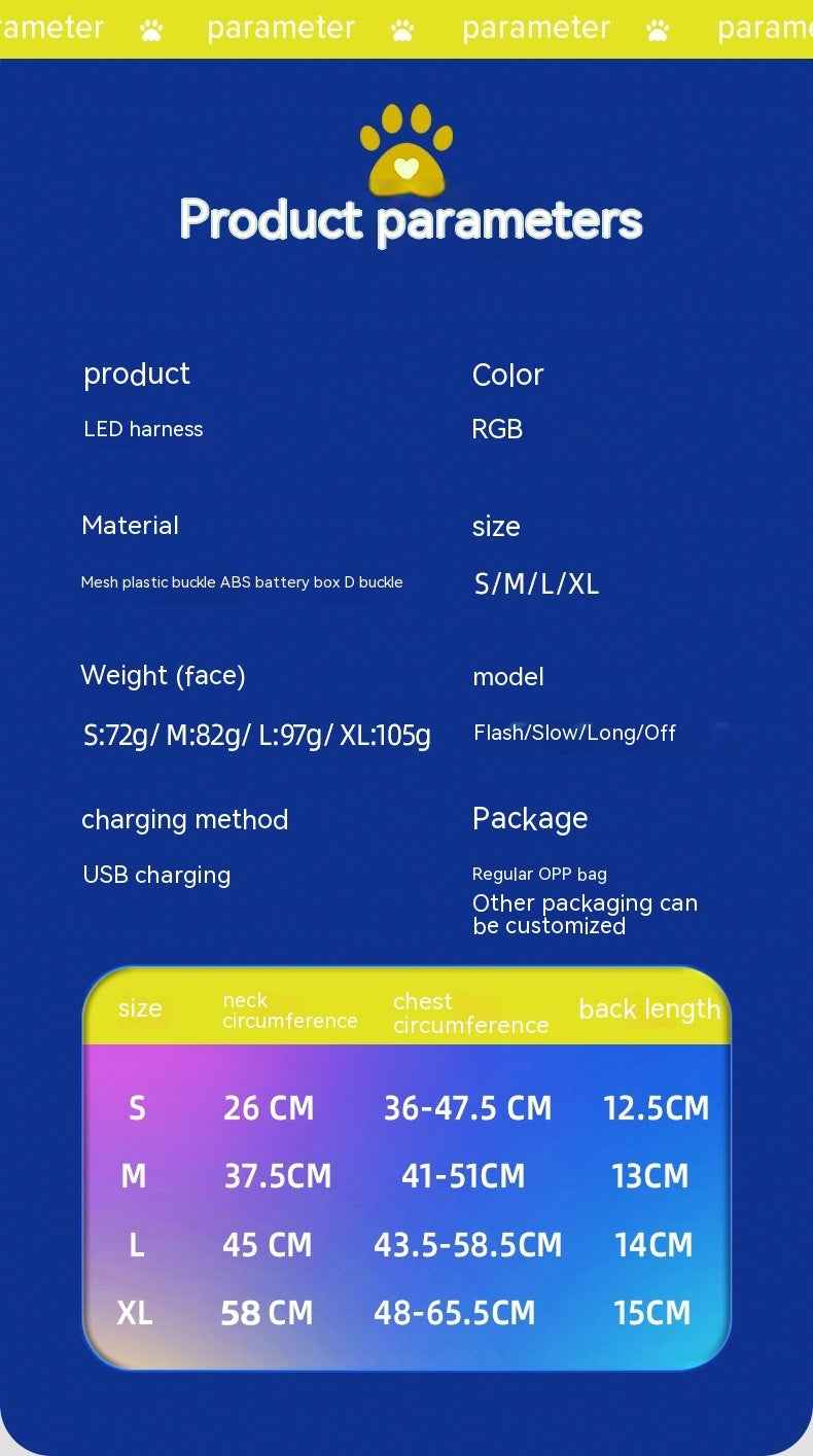 LED Luminous Dog Harness Led USB Charging Dog Chest Strap Vest Pet Safety Reflective Harness Pet Vest For Puppy Large Dog Pet Products