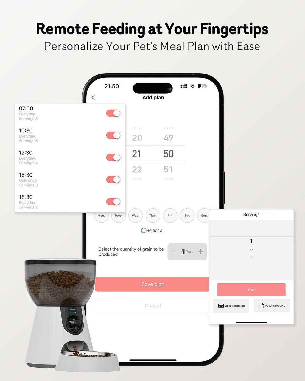 Automatic Cat Feeder With Camera, 1080P HD Video, Night Vision, 5G WiFi, 2-Way Audio, 10s Voice Recorder, Low Food & Blockage