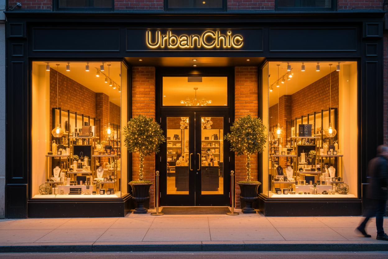 Boutique de cadeaux lumineux avec le nom Urbanchic