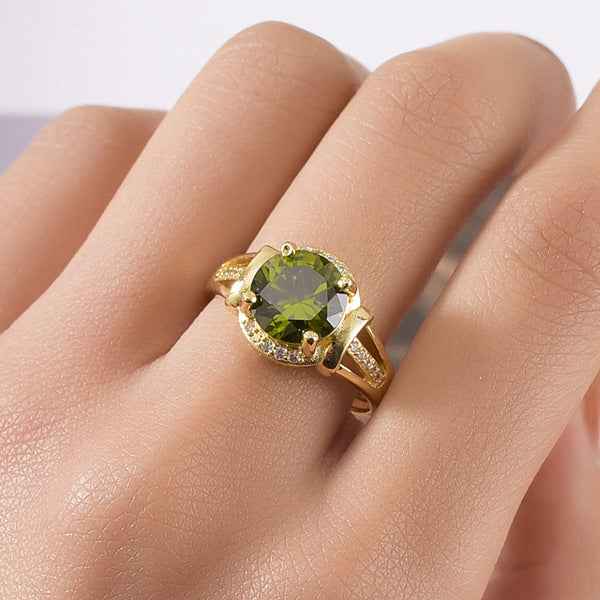 High-end Fashionable Olive Green 18K Gold-plated Open Ring