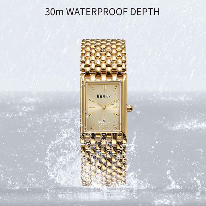 Ultra-thin Gold Quartz Watch Rectangular Stainless Steel Band Waterproof Couple Watch
