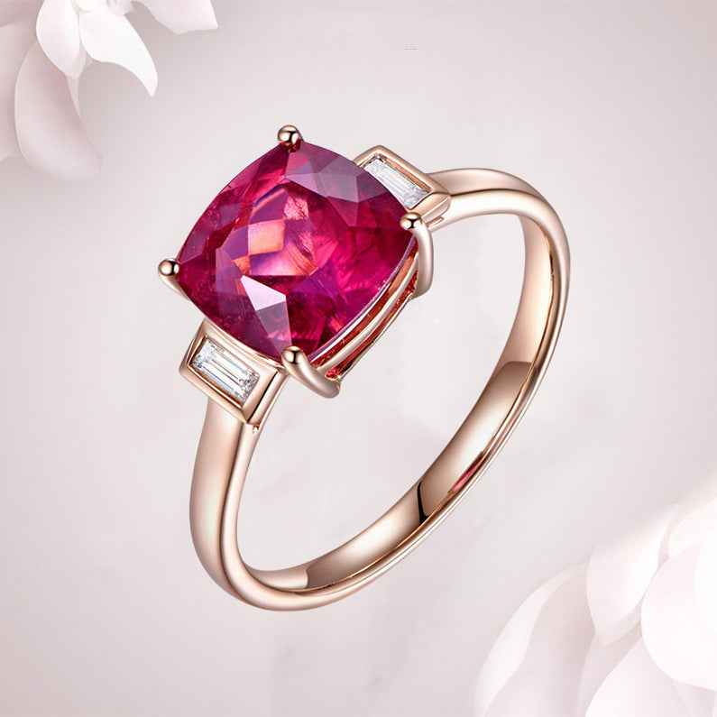 Square Princess Rose Red Diamond Open Ring