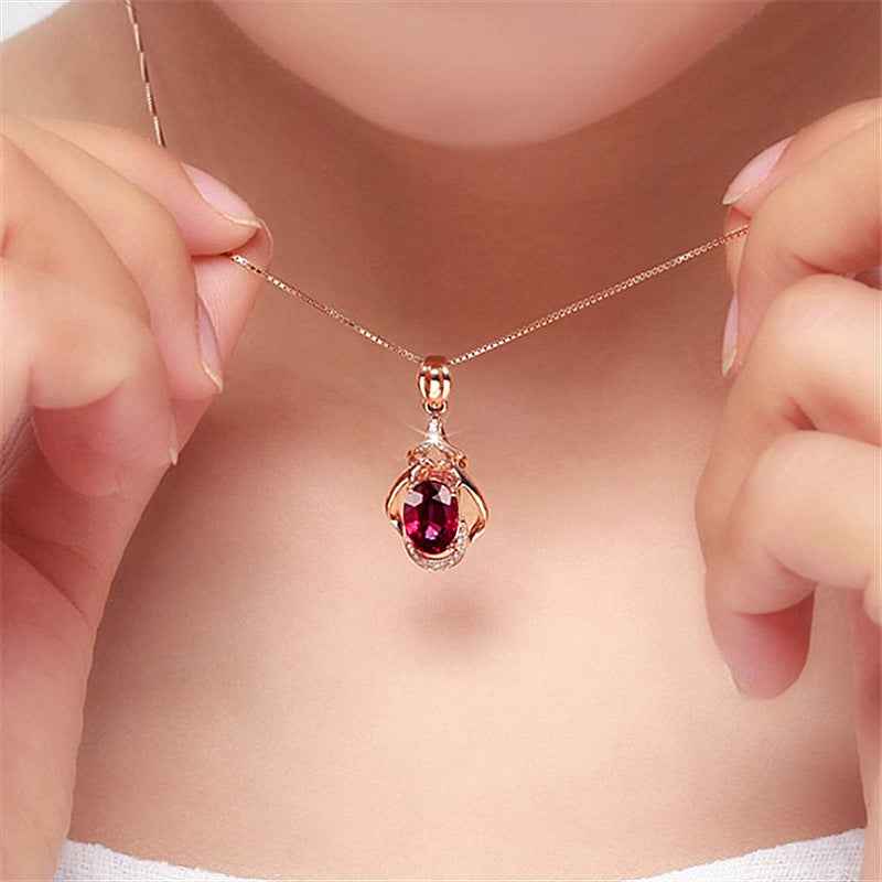Ruby Water Drop Pendant Necklace For Women