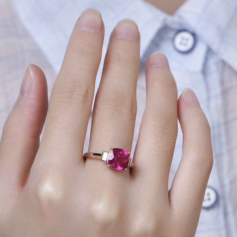 Square Princess Rose Red Diamond Open Ring