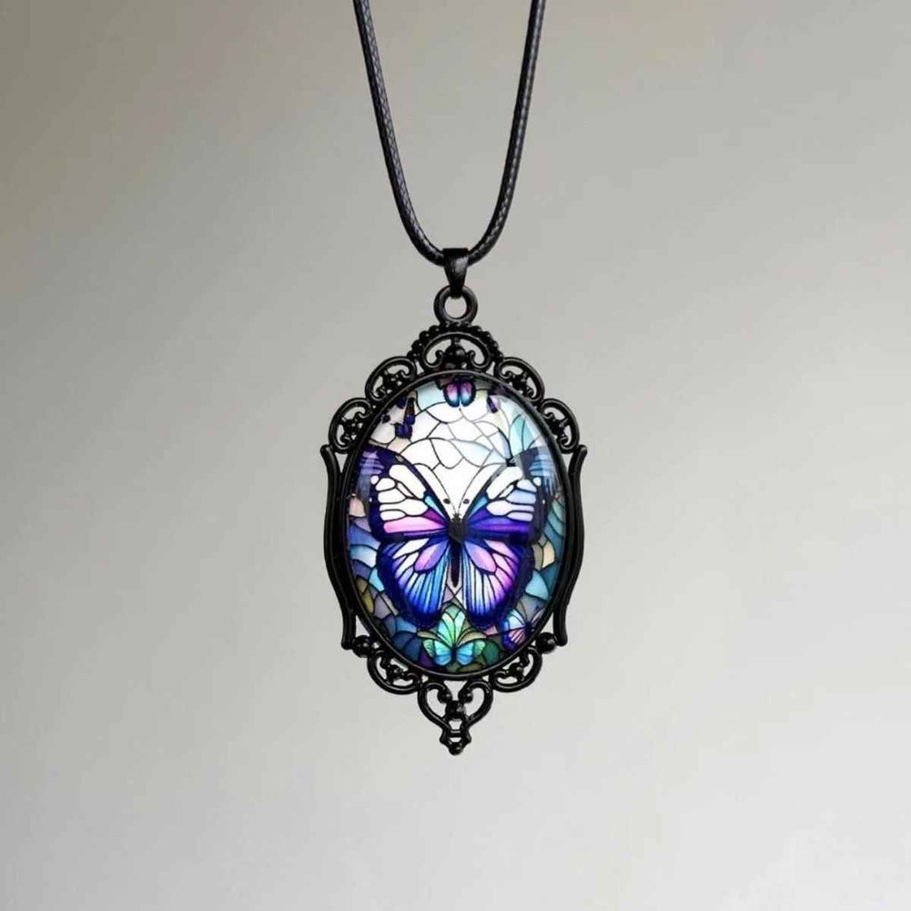 Fashionable And Elegant European And American Purple Butterfly Pattern Pendant Necklace