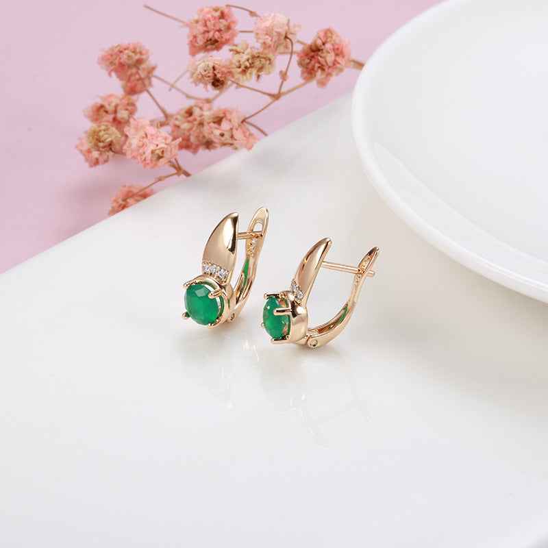 Women's Simple Emerald Green Zircon Earrings