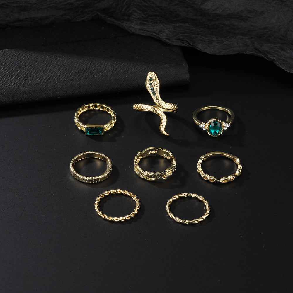 Gold Snake-shaped Lvzuan Twist Chain 8-piece Suit Ring
